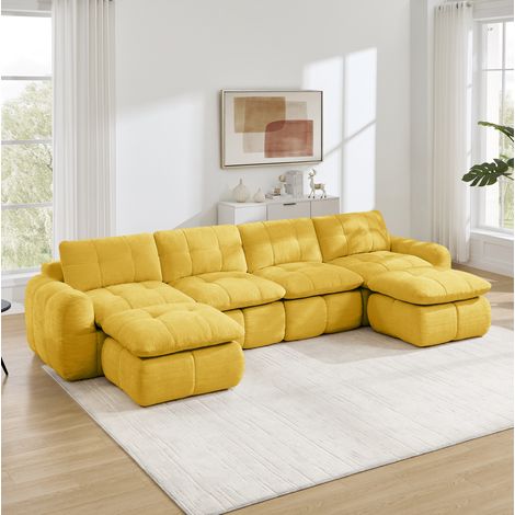 Modulares U-Sofa 4-Sitzer, 334 x 160 x 68 cm, gelbe Chenille, montagefrei HAVRYA (1/5)