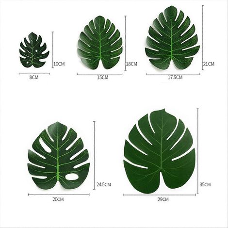 Lot de 6 feuilles artificielles de palmier tropical vert jungle, décoration exotique pour fête hawaïenne, plantes synthétiques réalistes pour maison, jardin, mariage, 55 cm, sans entretien. (1/5)