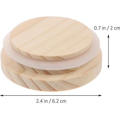 Couvercles ronds en bois avec joint en silicone, diamètre 62 mm, Lot de 6 - Couvercles pour bocaux et tasses en verre, protections pour la cuisine (1/5)