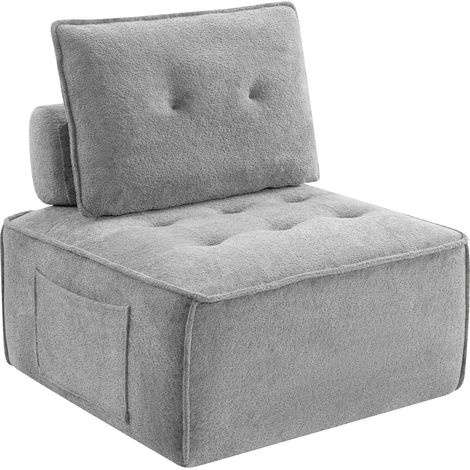 Fauteuil-canapé modulable sans accoudoirs, canapé de sol spacieux et profond en bouclette avec dossier amovible, poche latérale et coussin latéral, pouf capitonné monobloc pour salon, chambre ou appar (1/5)