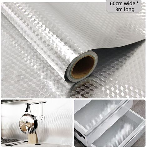 Papier peint autocollant pour cuisine, imperméable et ignifugé, motif à carreaux 3D épais, largeur 60 cm x longueur 3 m (1/5)