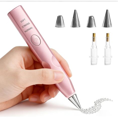 Kit de stylo de peinture diamant électrique avec 4 têtes de rechange et pompe à vide, 3 niveaux d'aspiration réglables, accessoires de peinture diamant rechargeables, sans fil, pour bricolage, rose (1/5)
