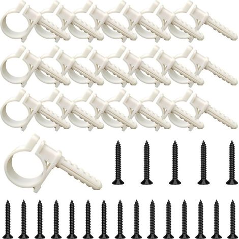 20 Pièces Colliers de Serrage à Vis + Chevilles + Boulons de Suspension, plastique, Clips de Fixation de Tuyau blancs pour Fixation de Tuyau Ø 32 mm, pour Conduite D'eau,Tuyaux Ronds (1/5)