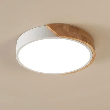 Plafonnier LED - 24 W - 2400 Lm - 3000 K - Montage Encastré - Ronde En Bois - 1 Pièce (1/5)