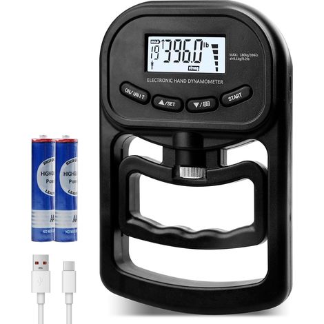 Digitaler Dynamometer – 1 Stück – ABS-Kunststoff – LED-Anzeige – 180 kg – Für Sportler und Senioren – Schwarz (1/5)