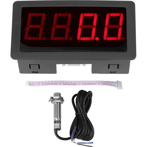 Tachymètre d'Affichage Numérique 4 Chiffres à LED, Panneau de Compteur de Vitesse RPM avec Capteur NPN d'Effet Interrupteur Proximité (Rouge). (1/5)