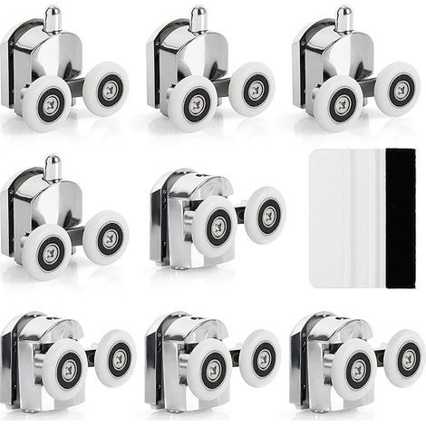 8 rodillos para puerta corredera de ducha – Rodillos de aleación de zinc de 23 mm de diámetro para puerta corredera de ducha – Rodillos dobles de repuesto para baño (1/5)