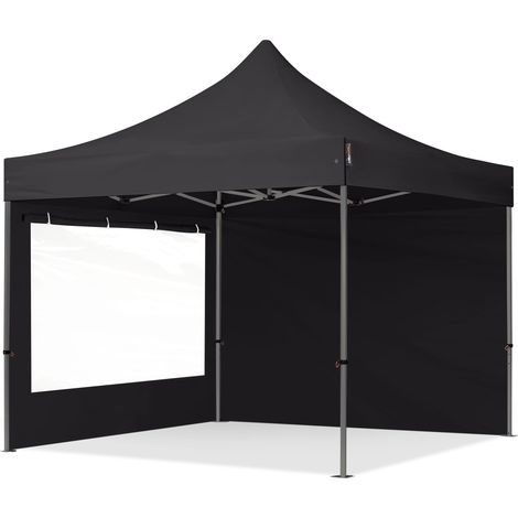 3x3m Pop Up Gazebo PREMIUM Steel 40 mm, incl. Sidewalls with Panorama Windows, black High Performance Polyester approx. 350g/m²
