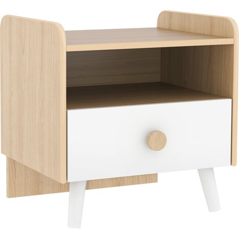 Table de chevet enfant 40 x 32.5 x 40 cm rangement tiroir et niche design scandinave chambre cosy pratique en MDF blanc 210000258 (1/5)