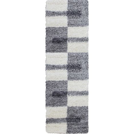 Tapis Salon Chambre Shaggy Motifs Géométrique - ROMA (Gris - 80x150cm) (1/5)