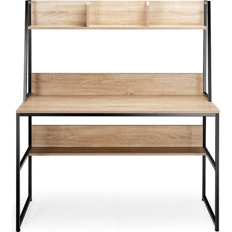 Scrivania con nicchia e libreria 120 x 57 x 140 cm design moderno contenitore salvaspazio in legno naturale 200019147
