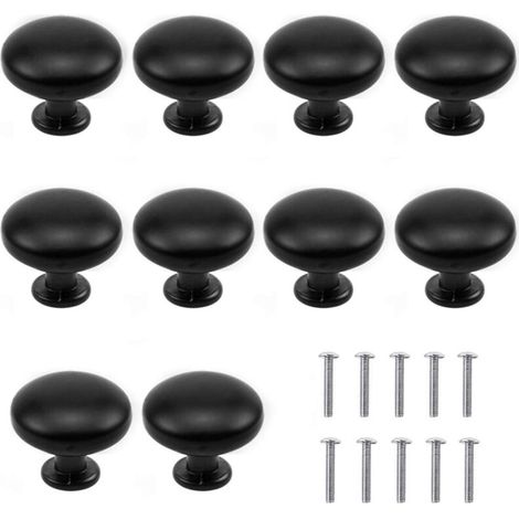 10PCS Noir Tiroir de Porte Poignée, 30mm Bouton de Meubles, Unique Trou Rond Boutons de Tiroir, Boutons de Porte, Poignées de Meuble pour Placard Armoire Cuisine, chambre d'enfant