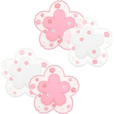 4 piezas de posavasos de PVC con diseño de flor de cerezo, alfombrillas antideslizantes y lavables para mesa, aislantes térmicos para vasos de vino, tazas de té y hervidores (1/5)