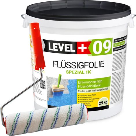LEVEL+ Flüssigfolie Dichtfolie Flex L+09 - 25kg + Farbroller