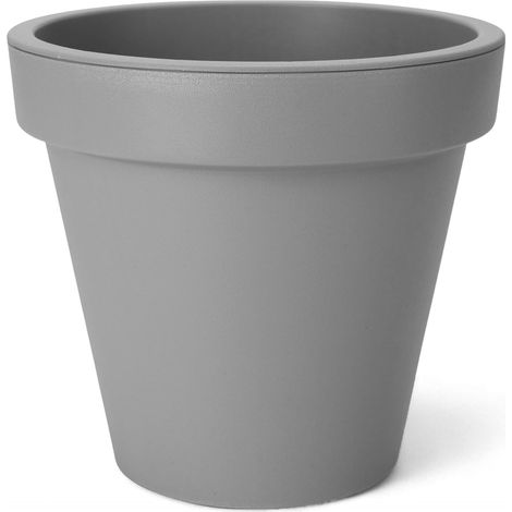 1 Pot de fleurs, Plastique, Rond, Gris clair, Résistant intempéries, Jardin, Intérieur