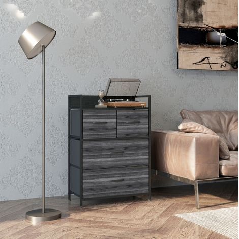 Cassettiera 4 cassetti con ripiano superiore, struttura in acciaio, 60 x 29 x 85 cm, nera OKMYHOME (1/5)