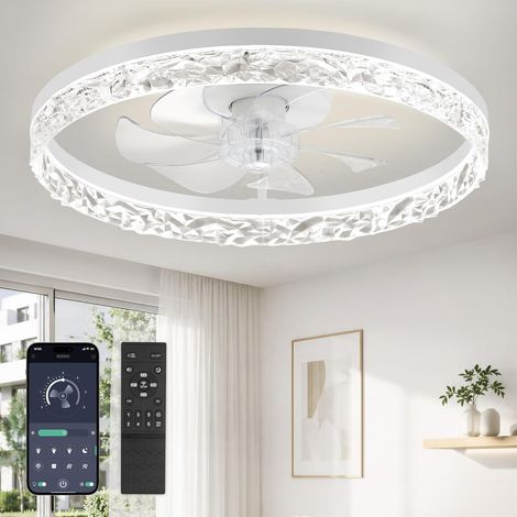 Ventilateur de plafond individuel blanc avec lampe et télécommande 16 pouces ventilateur de plafond bas de gamme avec 6 vitesses et 3cct 3000 - 6500k dimmable LED pour chambre à coucher (1/4)