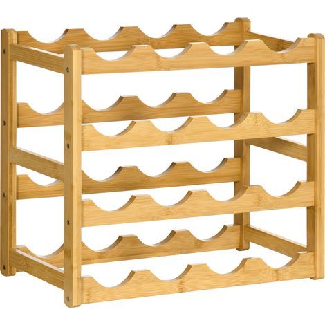 Range-bouteilles casier porte-bouteilles en bois de bambou 4 niveaux 16 bouteilles 43 x 23,5 x 38 cm bois naturel (1/5)