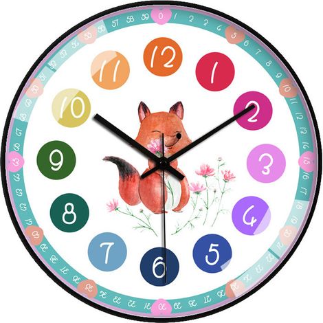 1 Horloge murale, 30 cm, chiffres colorés, aiguilles claires, apprentissage lecture heure, chambre enfant école (1/5)