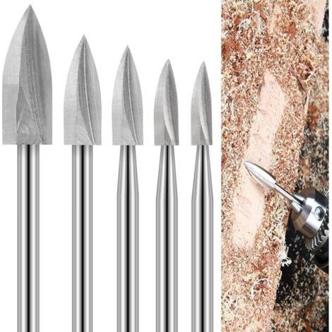 Outils de Sculpture sur Bois pour Outil Rotatif, 5 pièces Mèches de Gravure, Jeu de Mèches de Sculpture sur Bois avec Tige de 1/8 pouces pour Bricolage, Sculpture, Gravure, Meulage et Perçage (1/4)