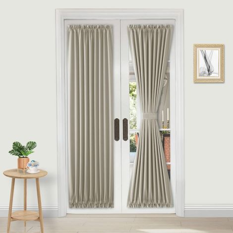 Rideau occultant Thermique avec Passe-Tringle pour Portes avec fenêtre en Verre, Porte de Cuisine et de terrasse pour intimité – 63,5 x 183 cm de Long – 1 Panneau de Rideau avec Embrasse, Taupe (1/5)