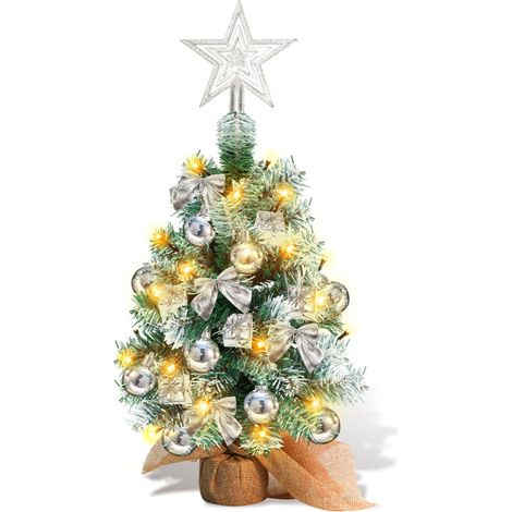 SWANEW Mini albero di Natale artificiale. piccolo albero di Natale con luci LED. mini decorazione da tavolo per bar commerciale 40cm. argento (1/5)
