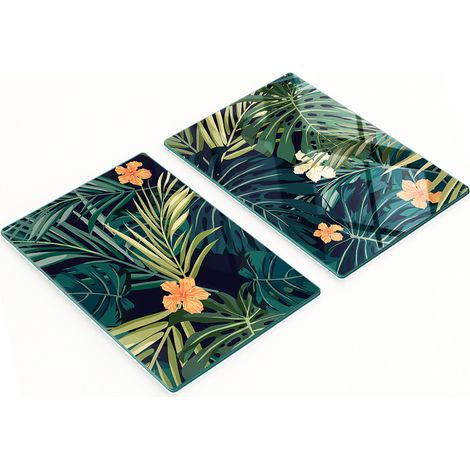 Planches à découper décoratives en verre trempé, motif feuilles tropicales, 2 x 40 x 52 cm (1/5)