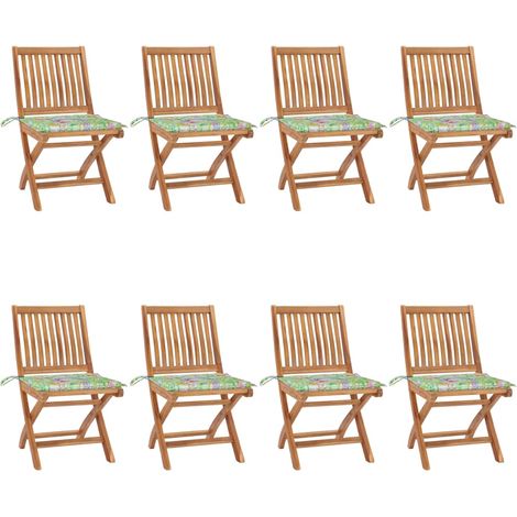 Holz Gartenstühle - vidaXL Klappbare Gartenstühle mit Kissen 8 Stk. Massivholz Teak - Gartenstühle mit Kissen (1/5)
