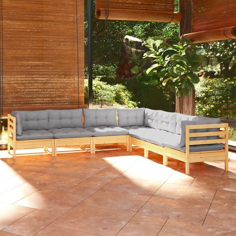 Juego de muebles de jardín 7 pzas y cojines madera maciza pino vidaXL (1/5)