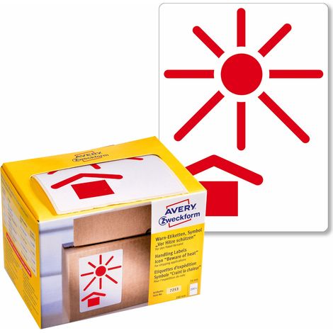 200x Warn-Etiketten Symbol: Vor Hitze schützen 74x100mm Rolle Rot (1/5)
