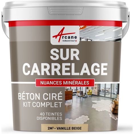 Béton ciré sur carrelage, cuisine, salle de bain, mural, sol, plan de travail, décoratif, revêtement, douche, kit - 2 m² (en 2 couches) Vanille Beige - ARCANE INDUSTRIES