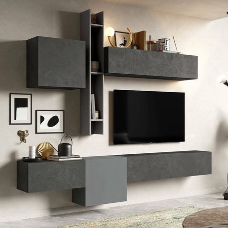 Parete Attrezzata Douglas, Modulabile, Made in Italy, 30x262x220h cm Grigio Ardesia (1/5)