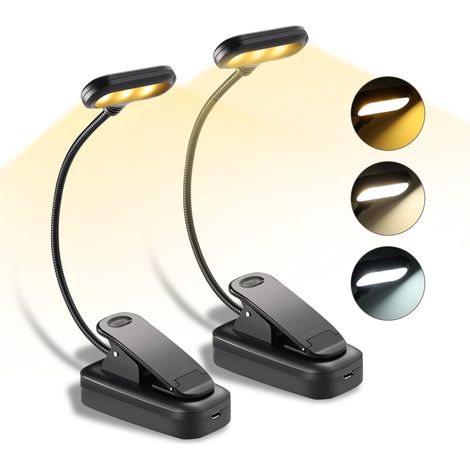 Zweierpack wiederaufladbare Leselampen, 6 LEDs, 3 Helligkeitsstufen, 3 Farbtemperaturen, Akkulaufzeit 40 Stunden, Clip-Design für das Bett (2er-Pack). (1/5)