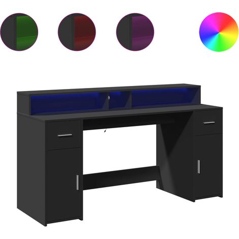 Maison Exclusive - LED-Schreibtisch Schwarz 160x55x91 cm Holzwerk (1/5)