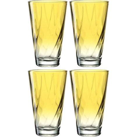 Lot de 4 verres à eau - Passe au lave-vaisselle - Verres à eau ergonomiques et incurvés - Pour un usage quotidien - Jaune - 300 ml (1/5)