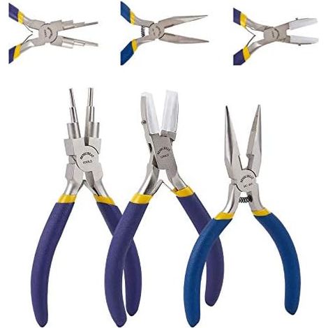 Ensemble d'outils de 3 pièces Pince à Bijoux, 6 en 1 Boucles Fabrication Nylon Double À Bail Mâchoires - (1/5)