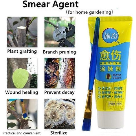 Pâte de 100 g pour plaies d'arbres et bonsaïs, agent de masquage avec pinceau, outil de transplantation et de taille, mastic pour plantes de jardin. (1/5)