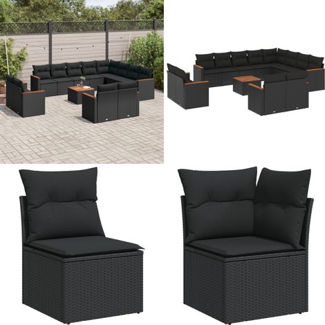 Salon de jardin avec coussins 13 pcs noir résine tressée - Ensemble Salon De Jardin - Mobilier Extérieur - Jardin Design - Chaise Lounge - Table Basse - Home & Living (1/5)