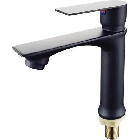 Robinet de lavabo monotrou, lavabo de salle de bain, vanne d'eau froide unique, robinet sous comptoir - eau froide unique, modèle long, plat, noir, profil bas.
