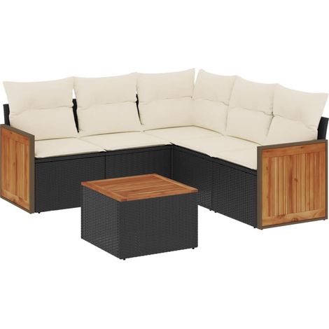 Poltrona da giardino -  Set Divano da Giardino 6 pz con Cuscini Nero in Polyrattan (1/5)