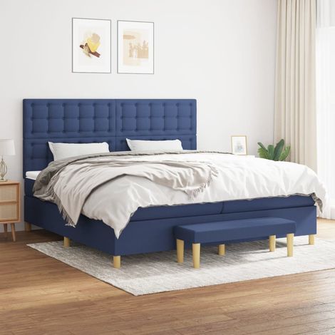 vidaXL Sommier à lattes de lit avec matelas Bleu 200x200 cm Tissu (1/5)
