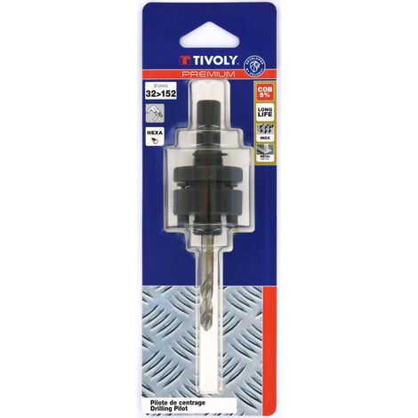Tivoly • Albero pilota bimetallico PREMIUM al cobalto 5% • Per seghe a tazza da Ø32mm a Ø152mm • Gambo esagonale Ø11mm (1/2)
