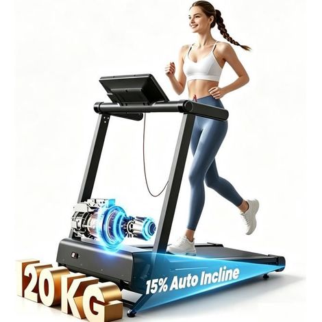 Klappbares Laufband, automatische Steigung 15%, Geschwindigkeit 1-14 km/h, Motor 3.0HP, Bluetooth-Anwendung, Herzfrequenzanzeige (1/5)