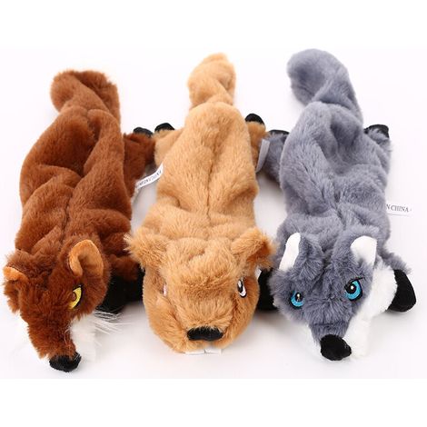 -3 squeaky toys and 3 rope dog toys, no plush stuffing, fox, raccoon, squirrel, puppy teething rope chew toy set for dogs S/M/L pets