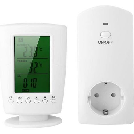 Prise de thermostat sans fil 110-240 V, pièce programmable intelligente avec affichage de la température et de l'heure (ue) (1/4)