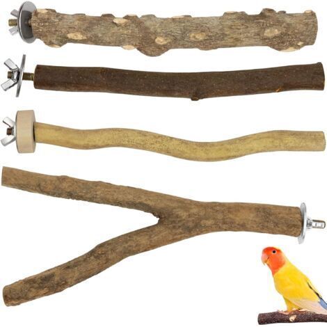 4 PCS Perchoir Perroquet, Perchoir à Oiseaux écorce en Bois Naturel Perchoirs pour Perroquet Bois Pieds Perchoirs, Balançoires, Échelles pour Perroquets, Oiseaux (1/5)