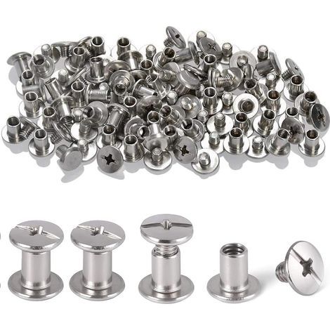 Lot de 100 vis Chicago M5×5 mm, rivets à visser en métal argenté, pour livres, sacs, colliers, sacs à dos, laisses de chien, etc (1/5)