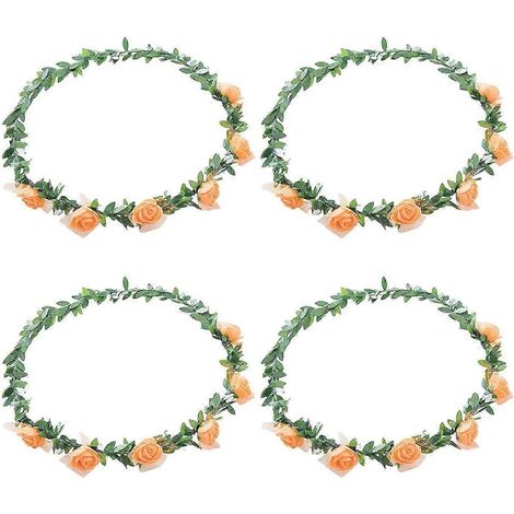 Couronne de fleurs roses (lot de 4) pour cheveux de mariée, bandeau et guirlande, accessoire de coiffure pour femmes et filles-Orange (1/5)