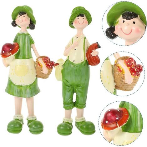 Set di statuette in resina fatte a mano, raffiguranti un ragazzo e una ragazza in stile pastorale, ornamenti da giardino, dimensioni: 8x5x20 cm