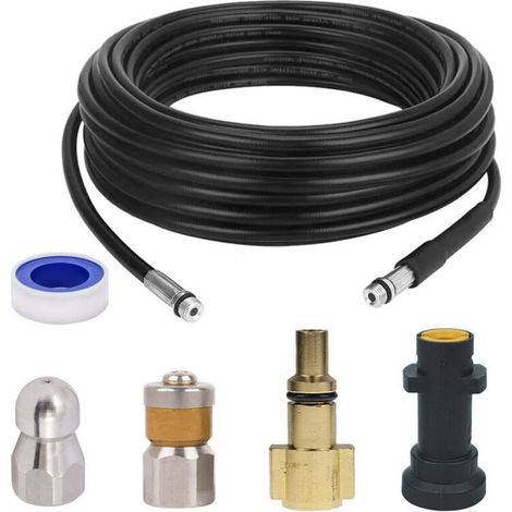 Tuyau Débouche Canalisation pour Kärcher,Kit de Nettoyage du Tuyau de Vidange du Nettoyeur Haute Pression avec Buse à Jet et Buse à Jet Rotatif pour Kärcher K2-K7 Séries et LAVOR(20M) (1/4)